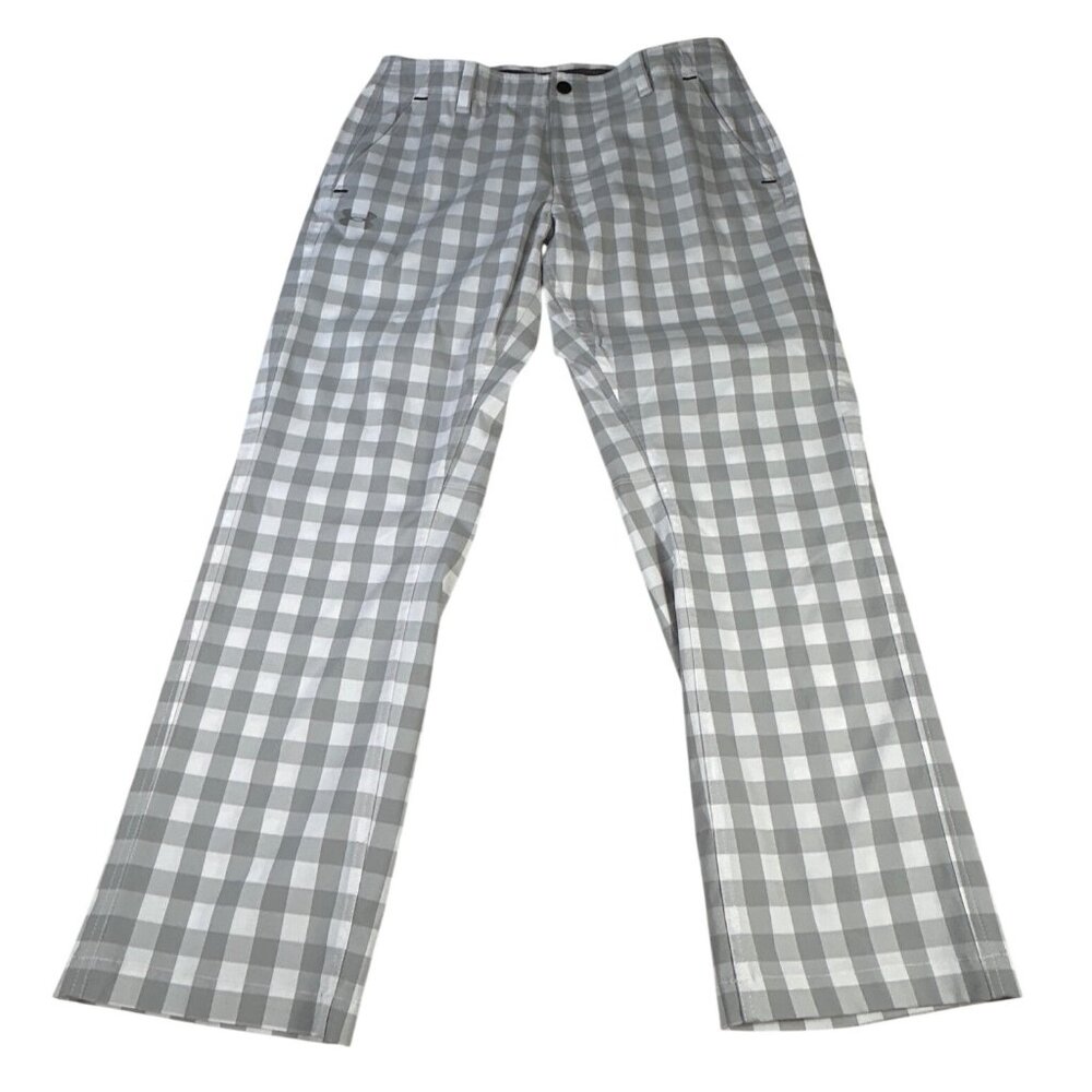 Under Armour Grey & White Plaid Golf Pants Men's Size 36/30 Relaxed Fit Light